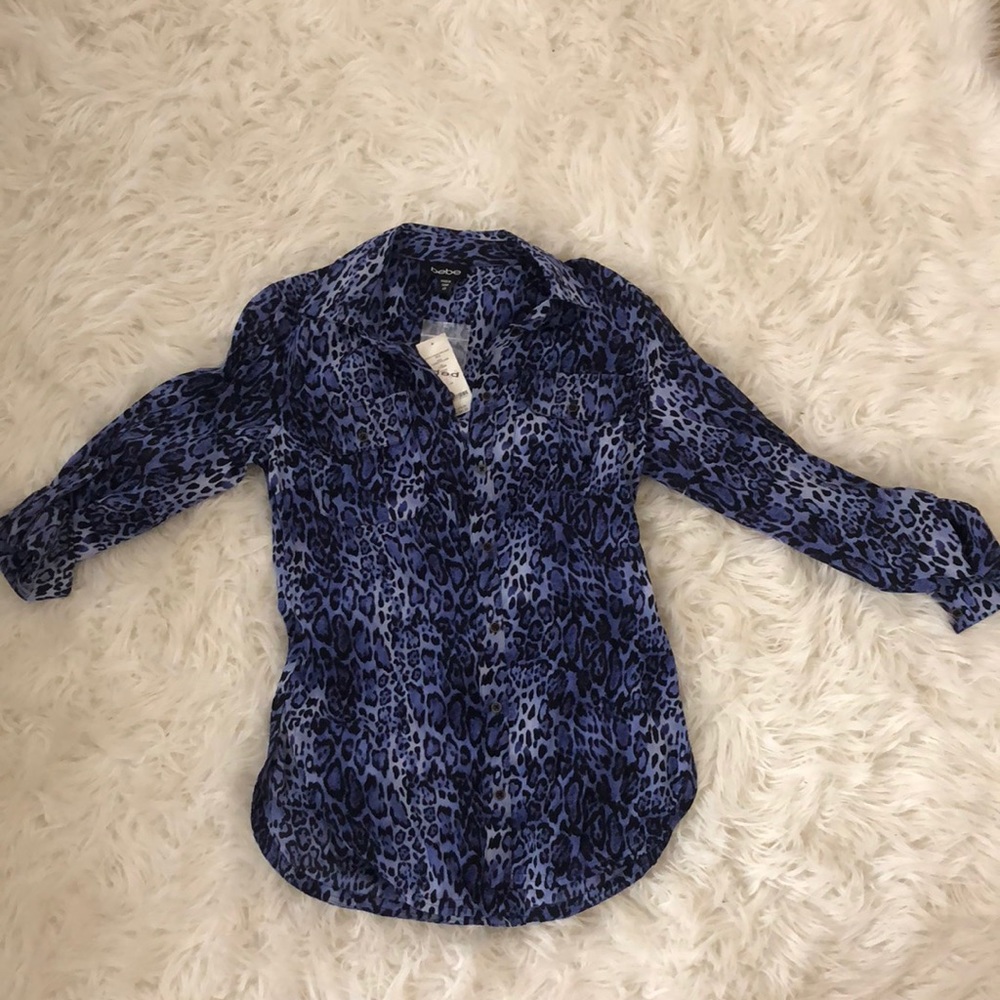 BEBE Slim Boyfriend Cheetah Print Shirt